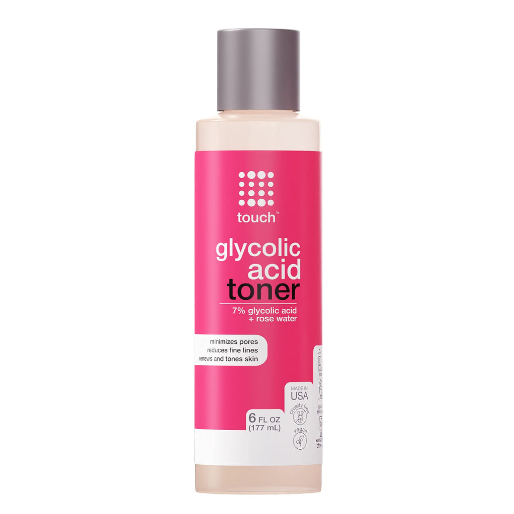 Touch 7% Glycolic Acid Toner with Rose Water, Witch Hazel & Aloe – Alcohol & Oil Free, 6 oz