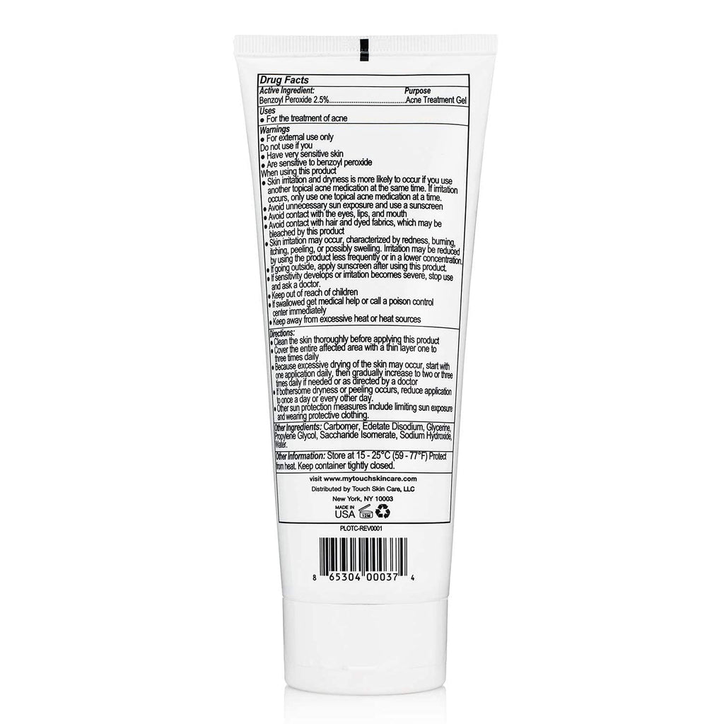 Touch Benzoyl Peroxide 2.5% Gel Cream for Acne – Lightweight, Non-Drying, 8 oz