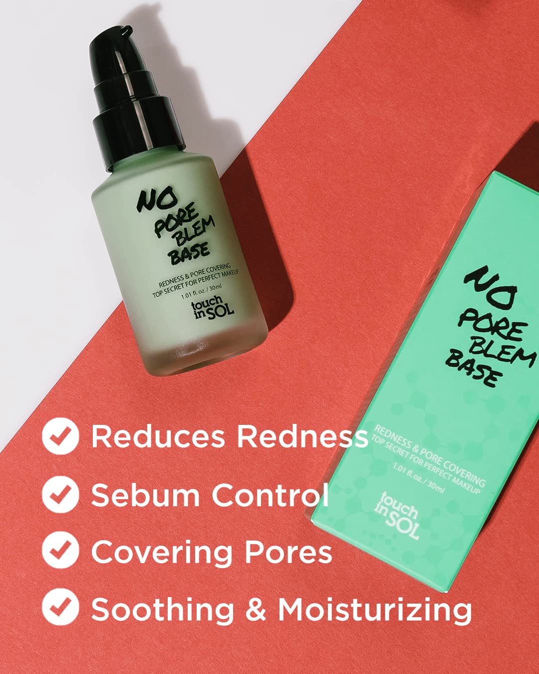 Touch In Sol Redness Correcting Base Primer – Green Tone Pore-Minimizing Makeup Base, 2-Pack (1.01 fl oz each)