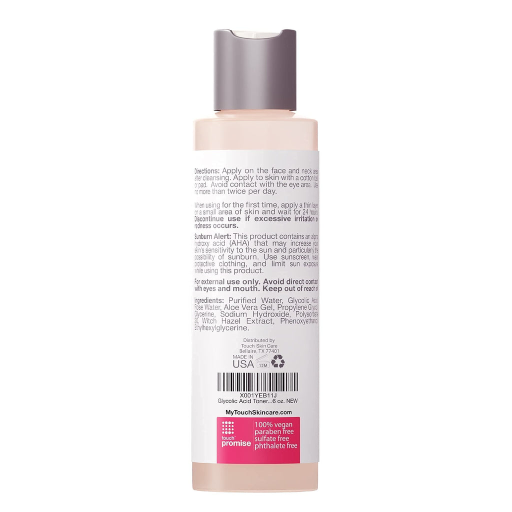 Touch 7% Glycolic Acid Toner with Rose Water, Witch Hazel & Aloe – Alcohol & Oil Free, 6 oz