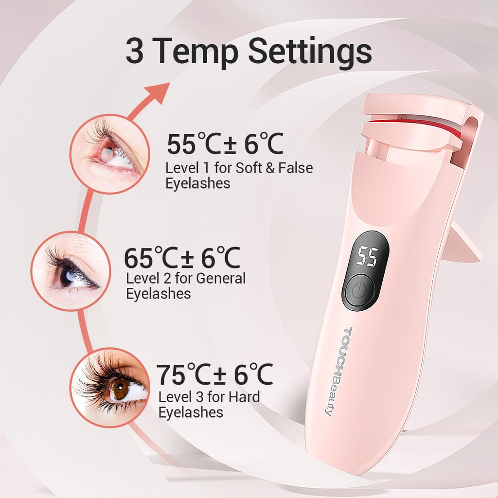 TOUCHBeauty Heated Eyelash Curler with LED Display — 3 Temp Settings (55–75°C) Pink AG-2316