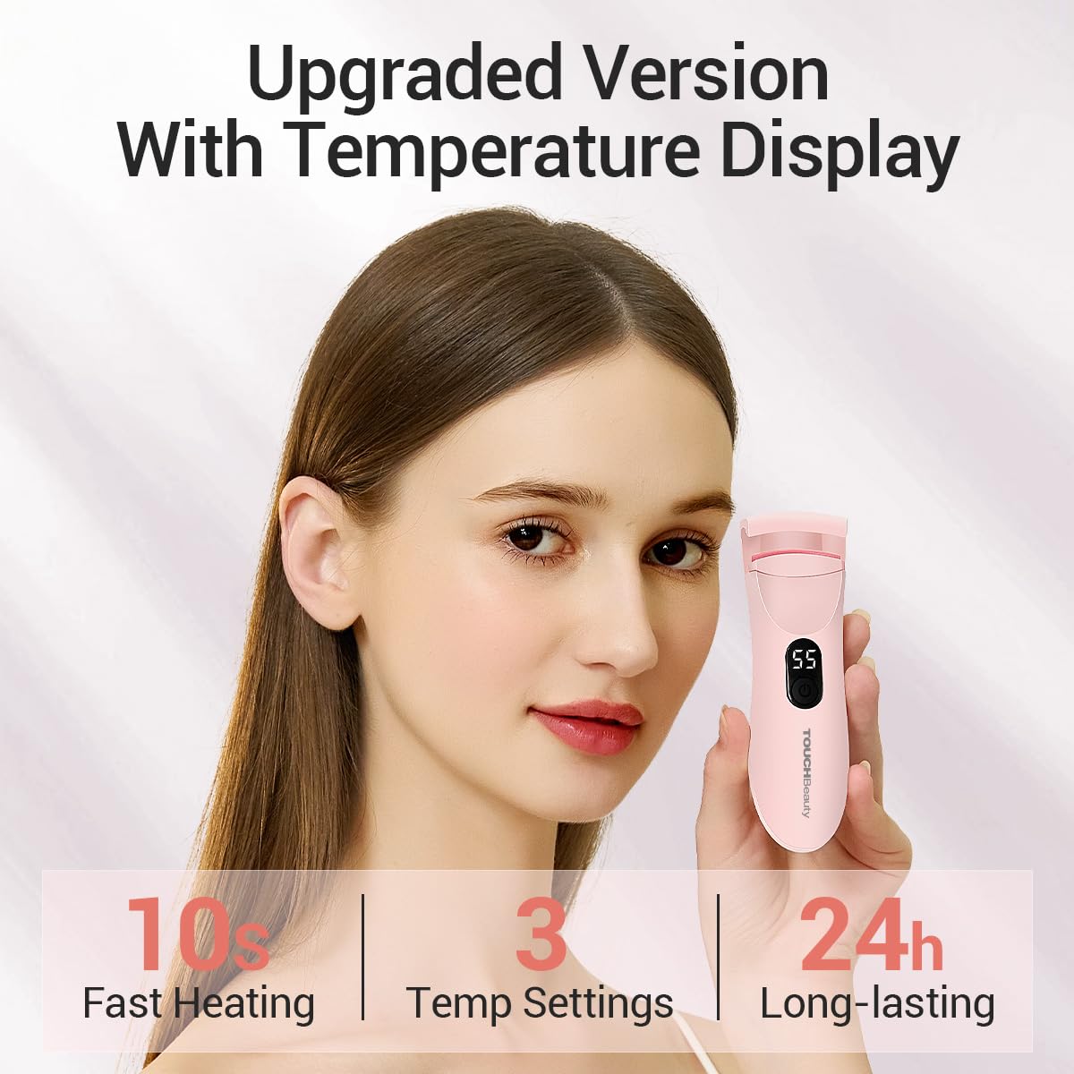 TOUCHBeauty Heated Eyelash Curler with LED Display — 3 Temp Settings (55–75°C) Pink AG-2316