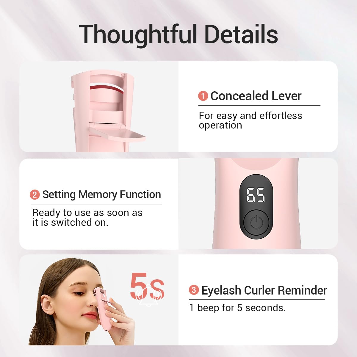 TOUCHBeauty Heated Eyelash Curler with LED Display — 3 Temp Settings (55–75°C) Pink AG-2316