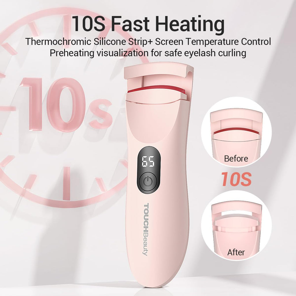 TOUCHBeauty Heated Eyelash Curler with LED Display — 3 Temp Settings (55–75°C) Pink AG-2316