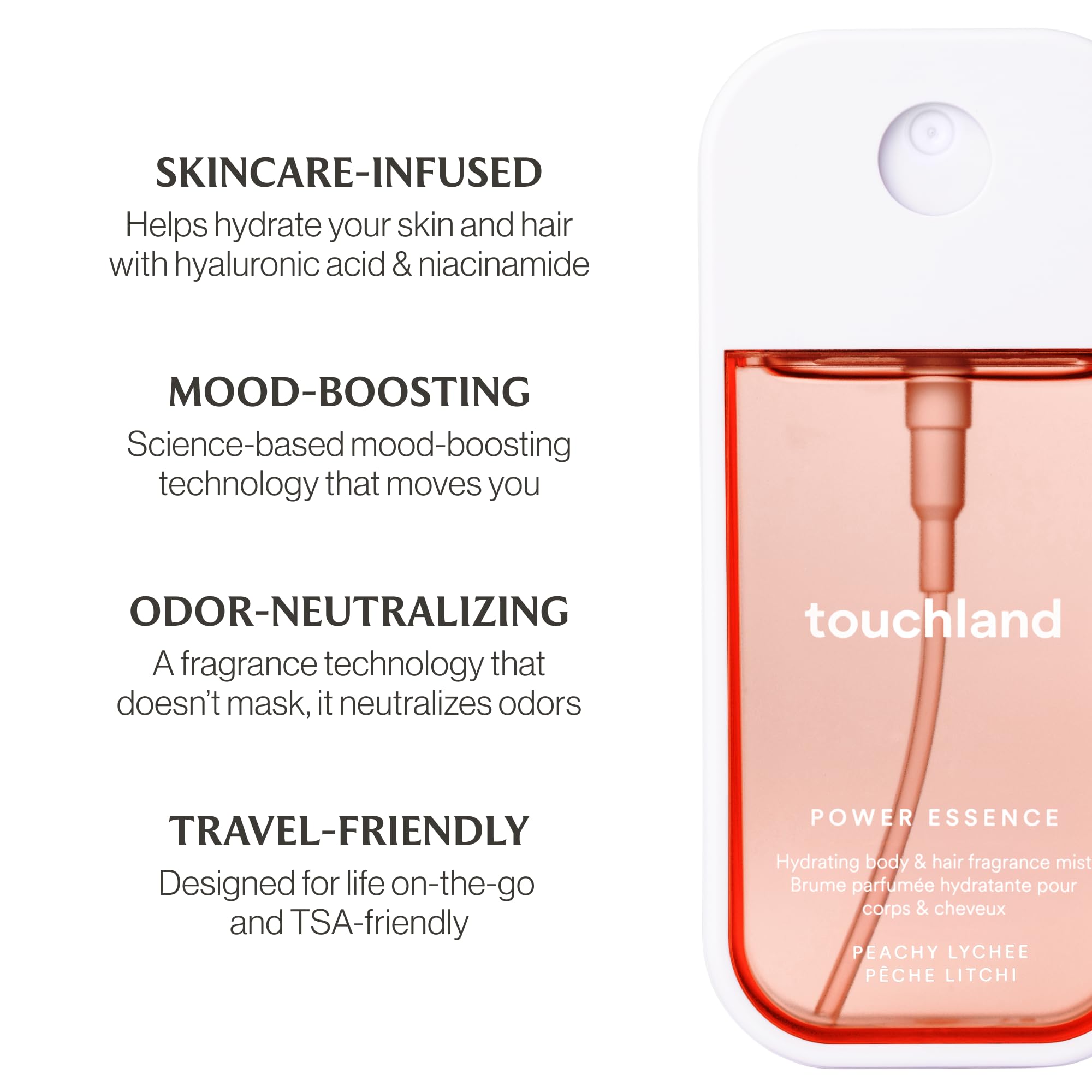 Touchland Peachy Lychee Hydrating Body & Hair Mist – 2 fl oz Travel Size