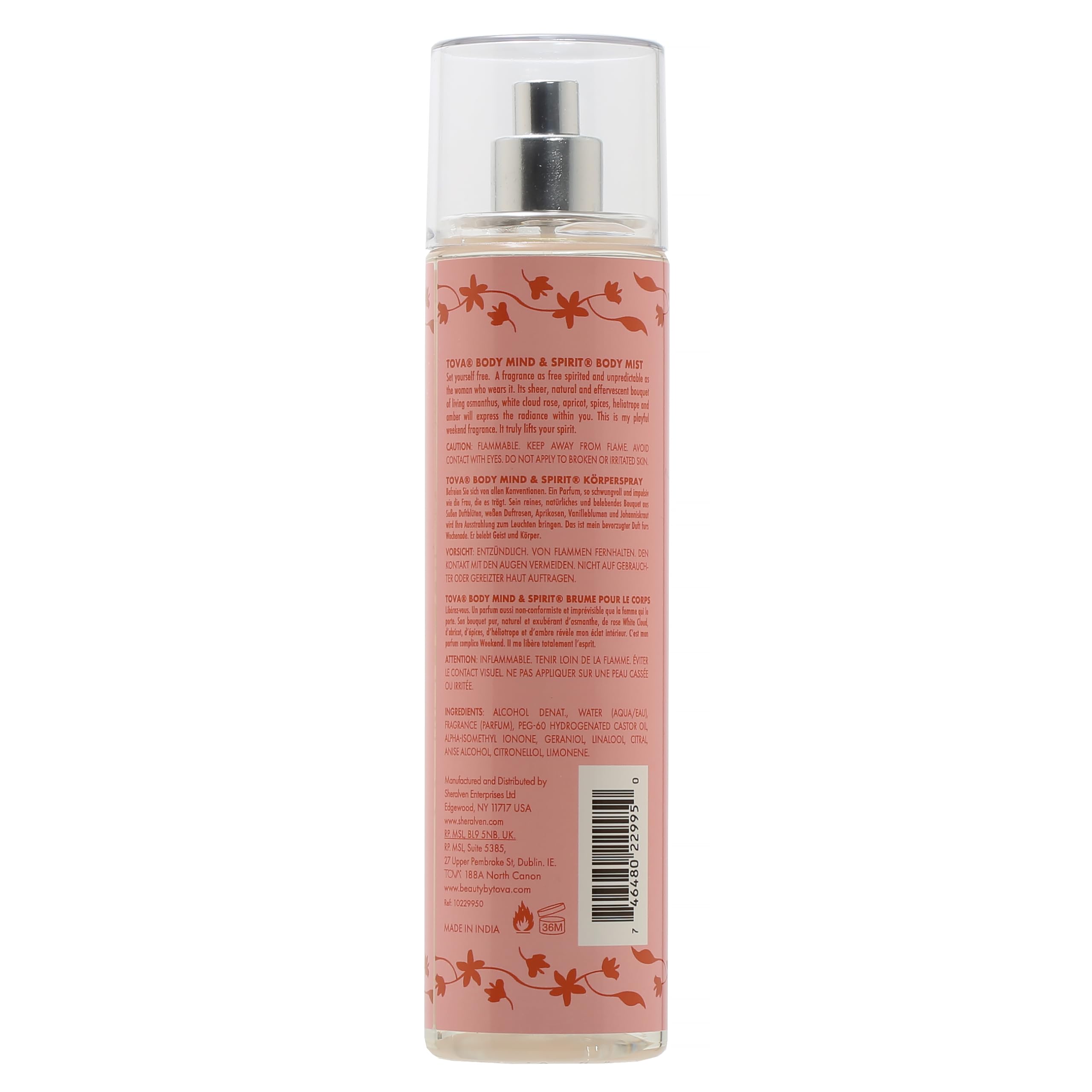Tova Body Mind & Spirit Body Mist – Refreshing Floral Spray with Osmanthus & Apricot | USA-Made