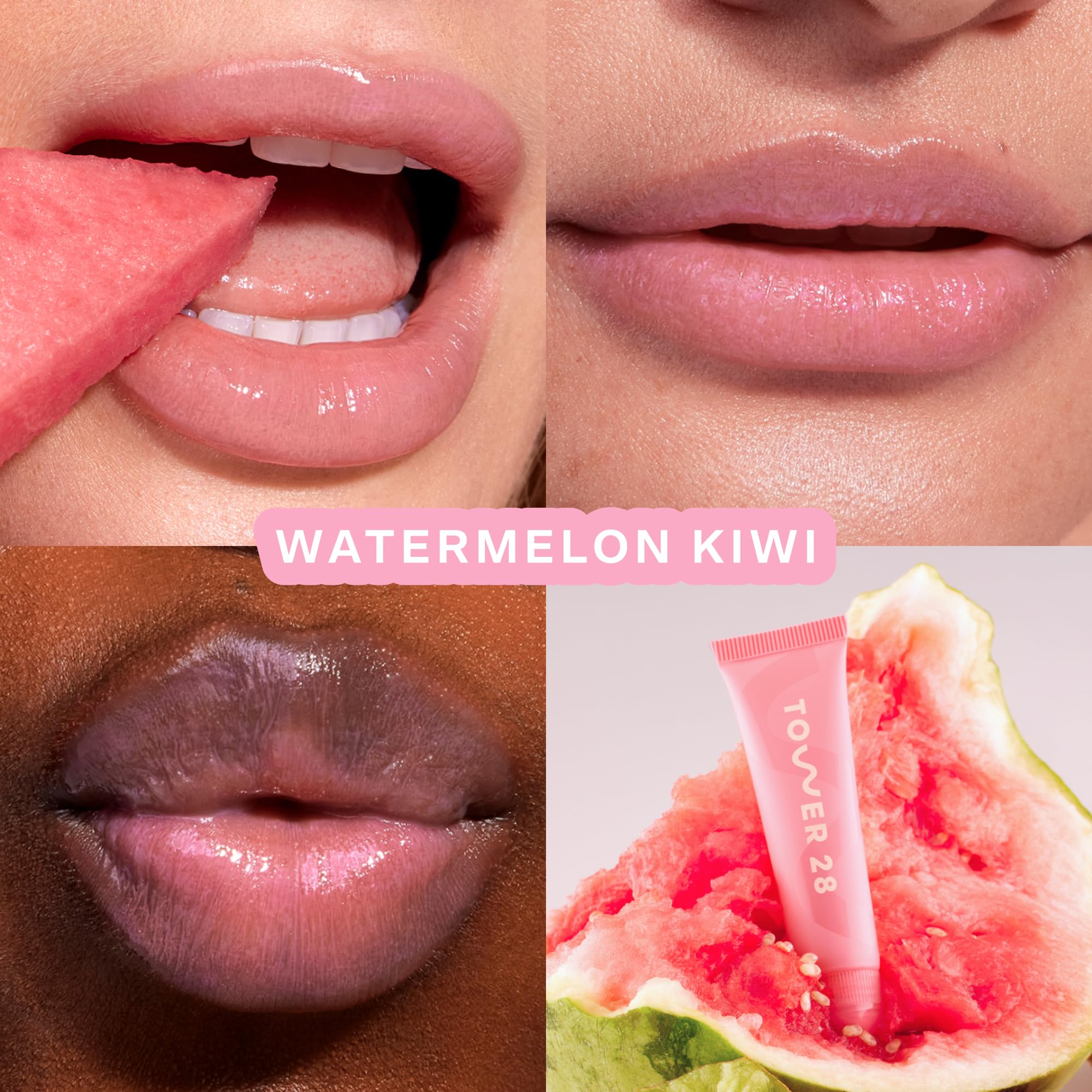 Tower 28 LipSoftie Tinted Lip Balm Treatment – Hydrating Glossy Balm & Overnight Mask (Watermelon Kiwi, 0.38 oz)