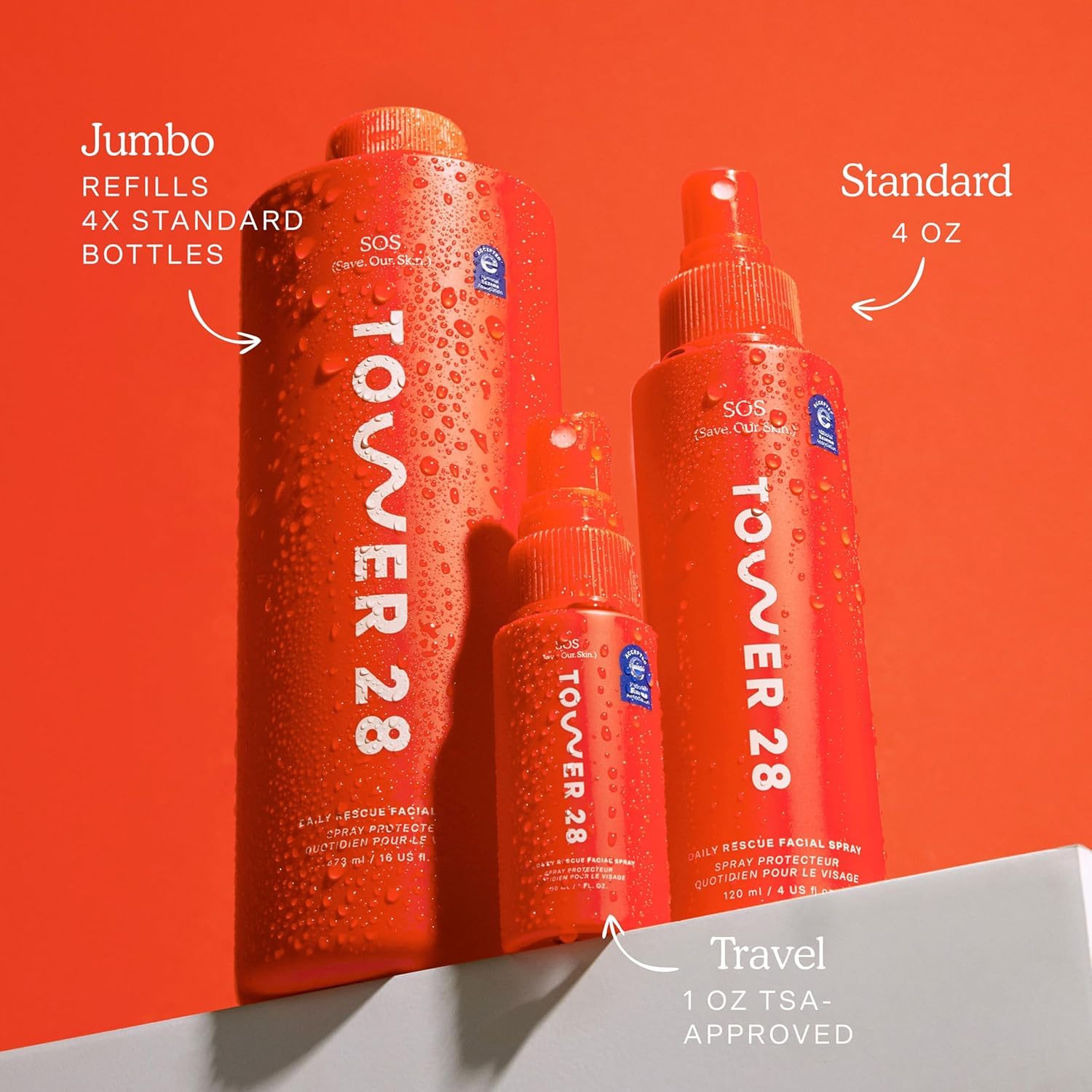Tower 28 SOS Daily Rescue Facial Spray — Calms Irritation & Redness (Full + Travel Size Duo)