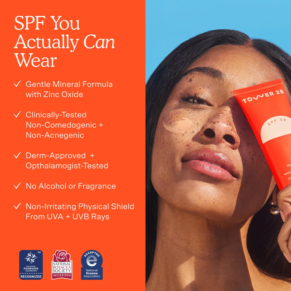 Tower 28 SOS FaceGuard SPF 30 — Mineral Sunscreen for Sensitive Skin with Ceramides | Lightweight, Non-Greasy Face Sunscreen (2.3 oz)