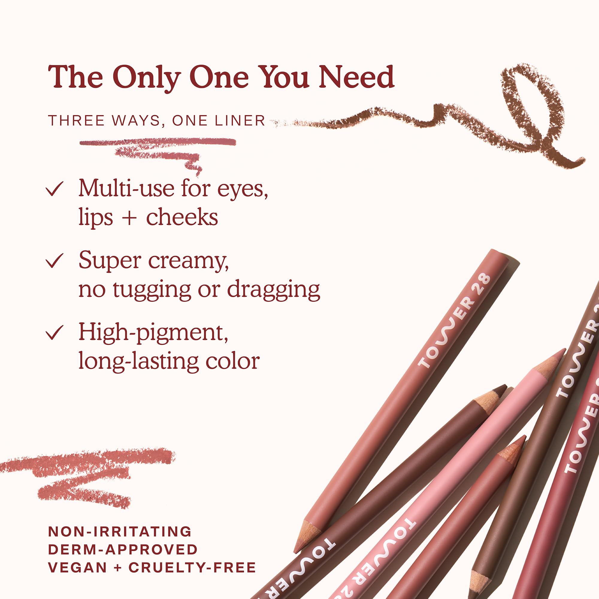 Tower 28 OneLiner Multi-Use Lip & Eye Pencil – Hydrating Vegan Formula with Shea Butter in Warm Rose