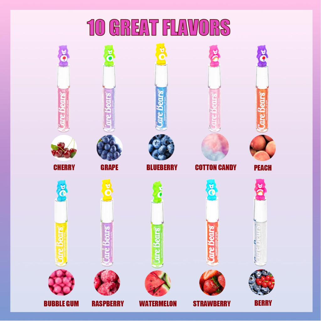 Townley Girl Care Bears 10-Piece Plant-Based Lip Gloss Set for Kids 3+ | Party Favors & Gifts