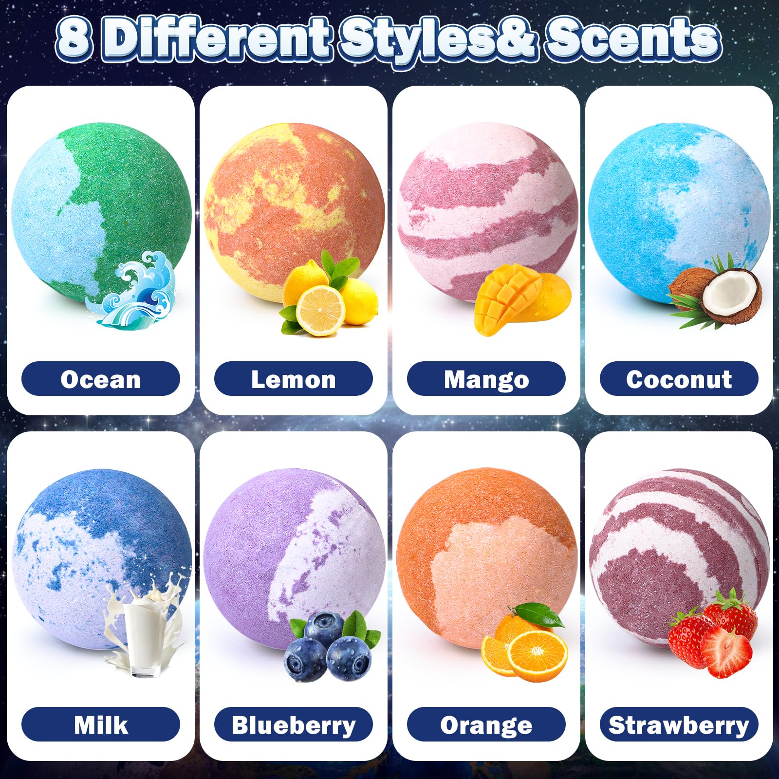 Toylink Galaxy Bath Bombs for Kids – 8 Pack Planets with Surprise Inside