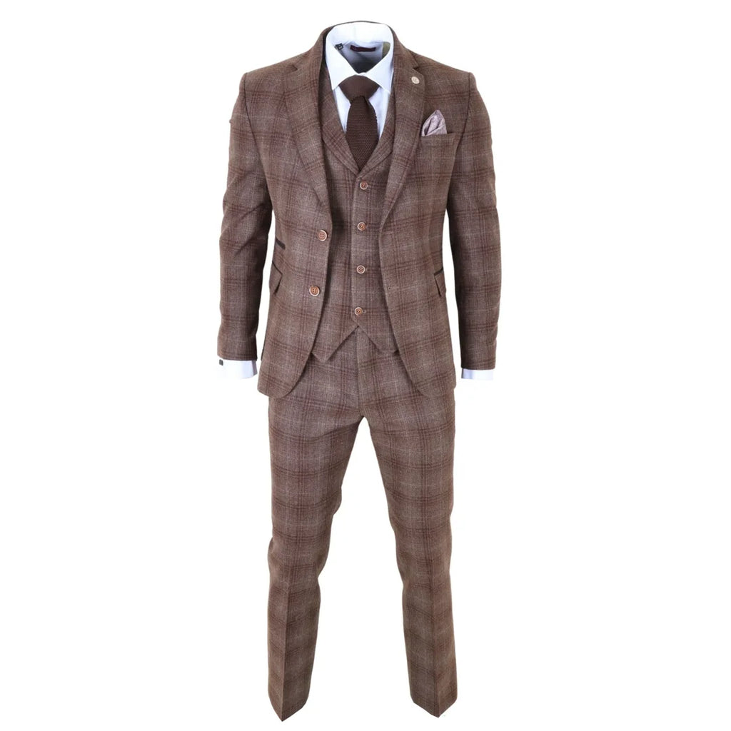 TP-31 - Men's Brown Tweed Check 3 Piece Suit
