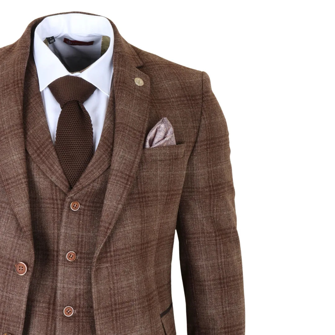 TP-31 - Men's Brown Tweed Check 3 Piece Suit