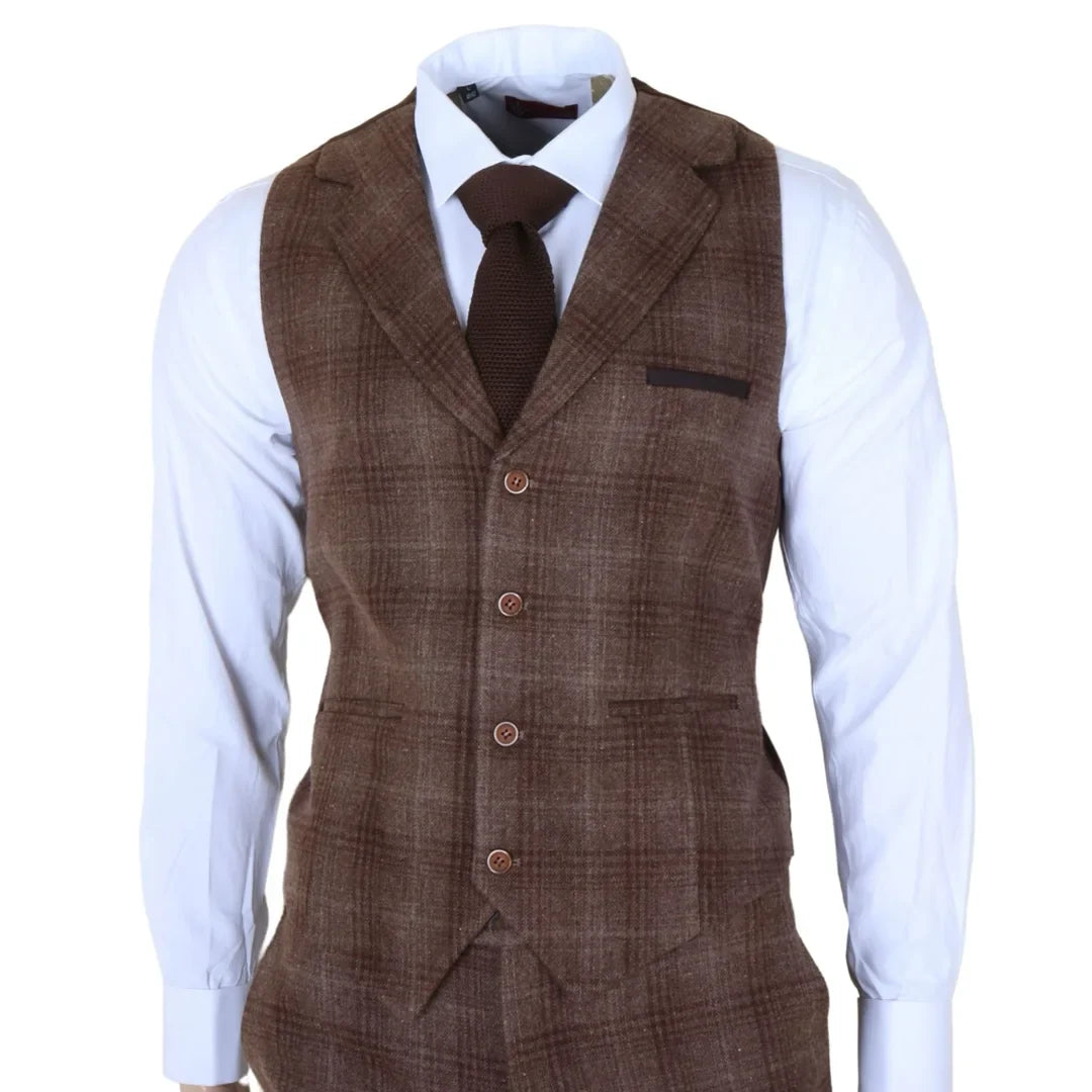 TP-31 - Men's Brown Tweed Check 3 Piece Suit