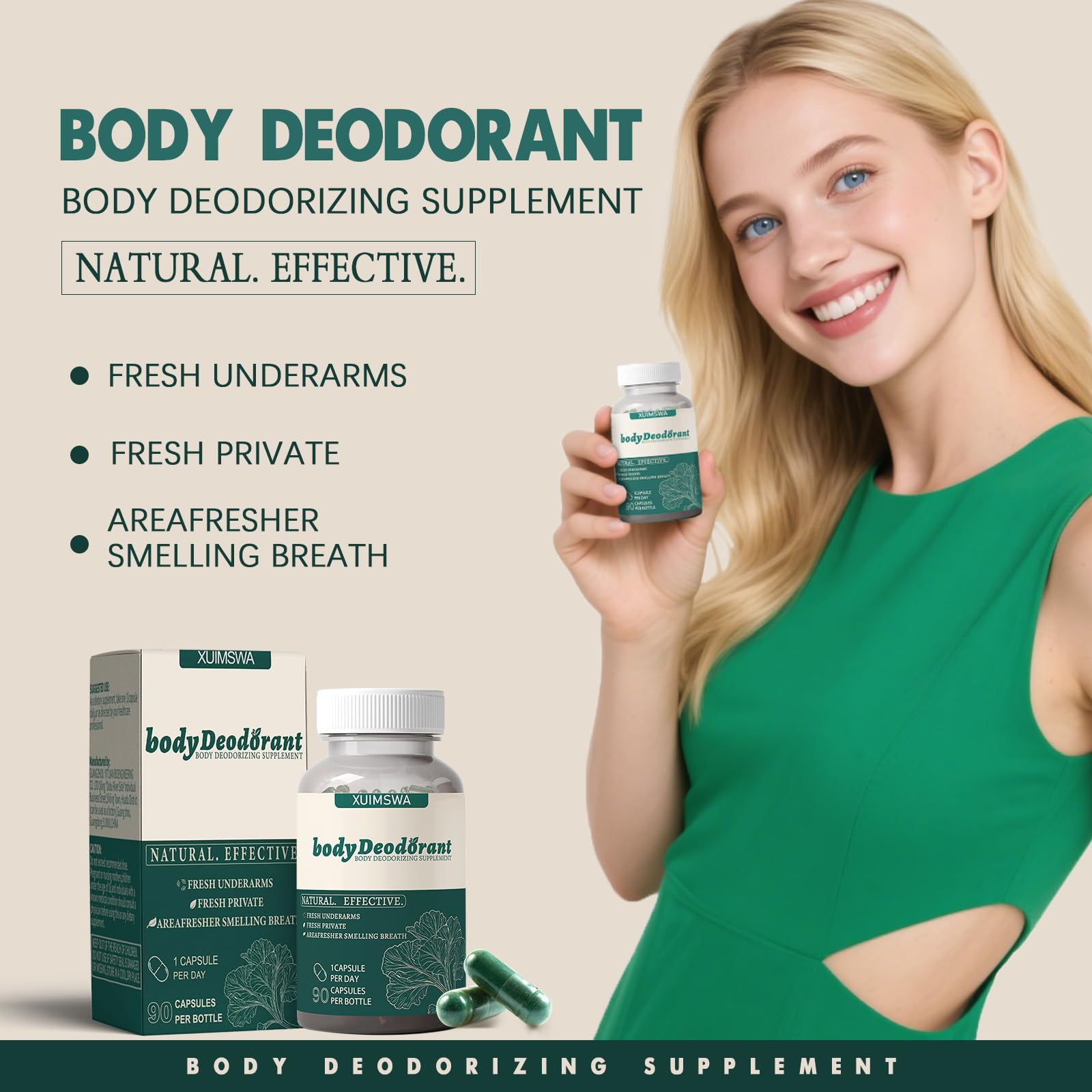 TQIUH Body Deodorizing Supplement – Plant-Based Odor Control, 90 Capsules