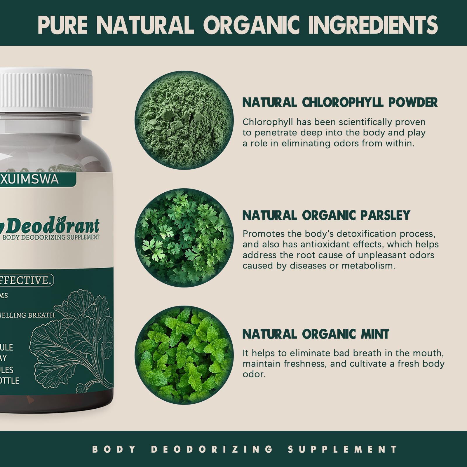 TQIUH Body Deodorizing Supplement – Plant-Based Odor Control, 90 Capsules
