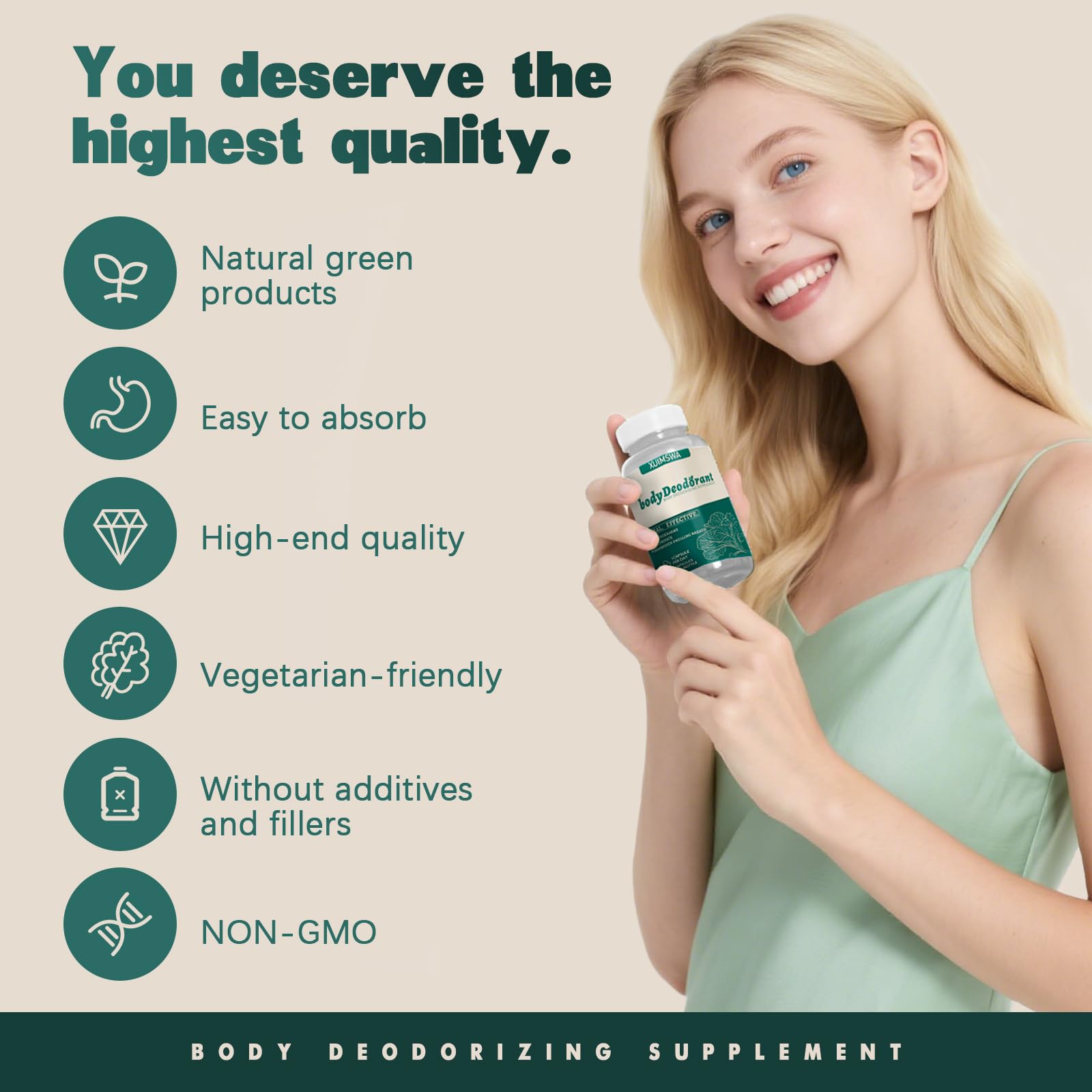 TQIUH Body Deodorizing Supplement – Plant-Based Odor Control, 90 Capsules