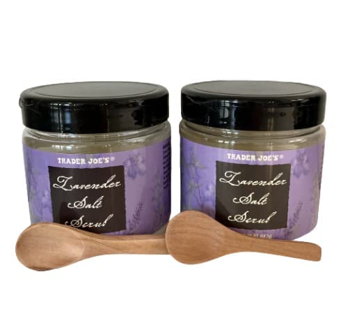 Trader Joe's Lavender Salt Scrub 20oz Jar – 2-Pack with Wooden Spoons
