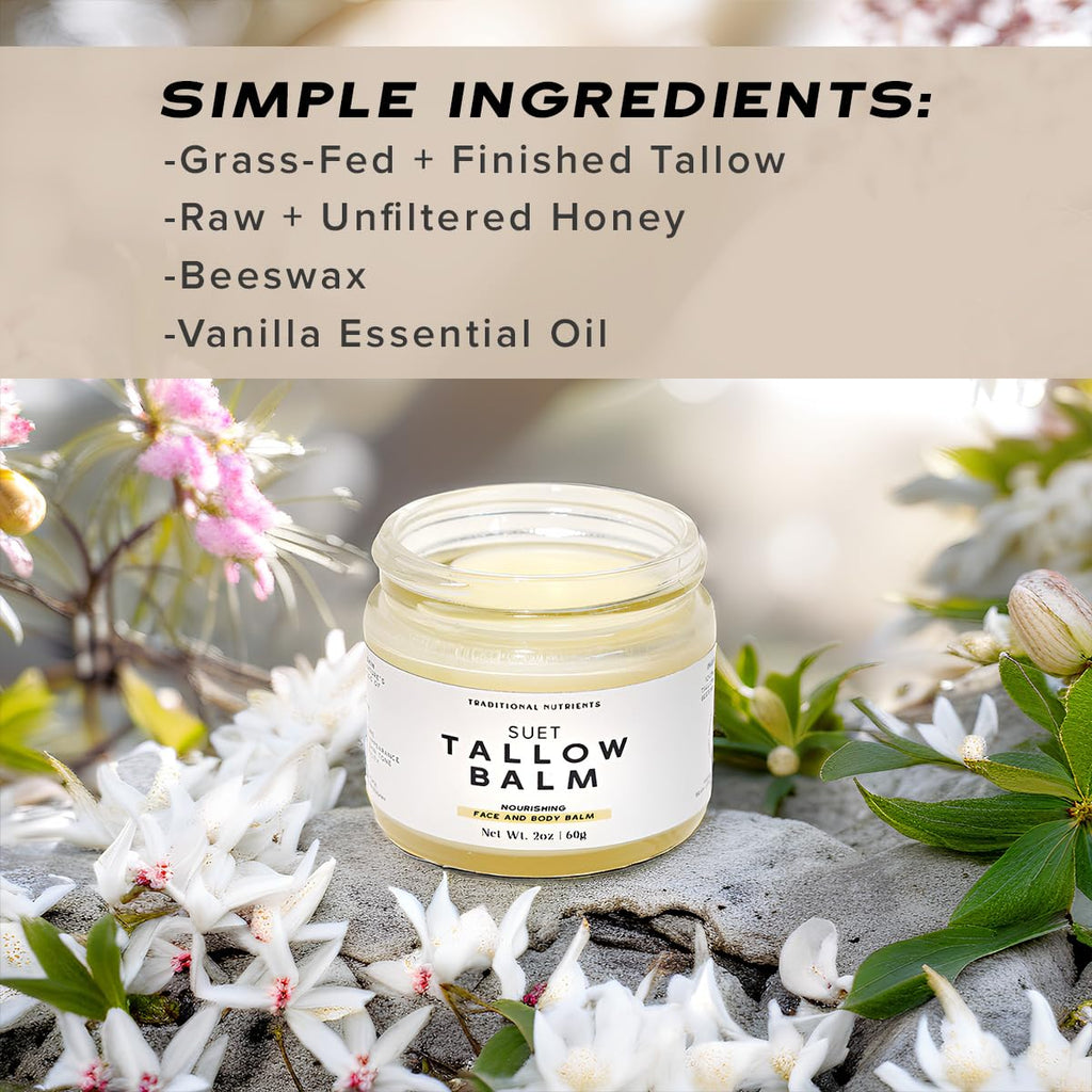 TRADITIONAL NUTRIENTS Tallow Balm – Vanilla Bean, Honey & Beeswax, Grass-Fed Suet Tallow