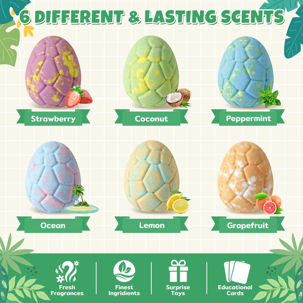TranquilBliss Dino Egg Bath Bombs for Kids – 6-Pack with Surprises