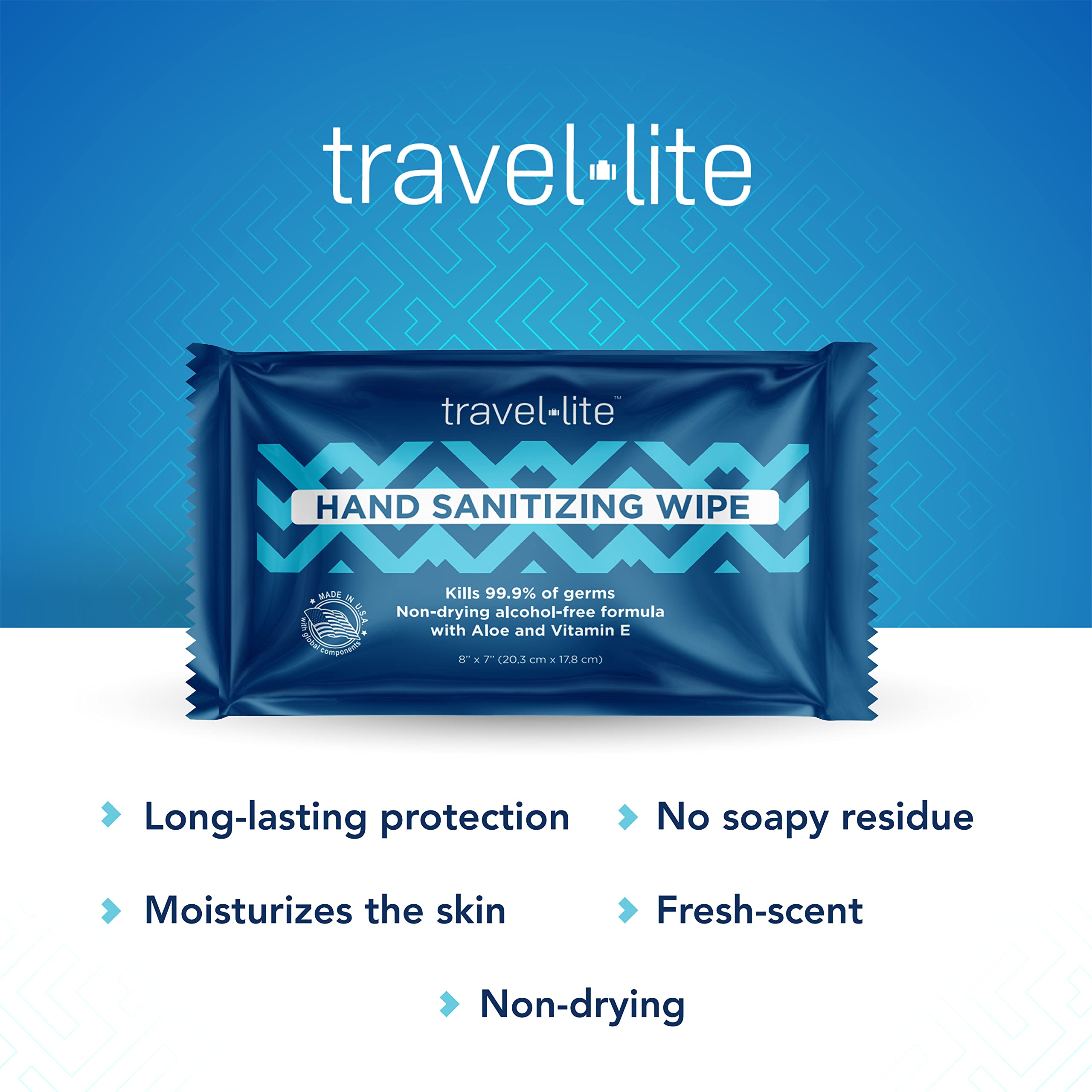 Travel Lite Alcohol-Free Hand Wipes with Aloe Vera & Vitamin E – 200 Count