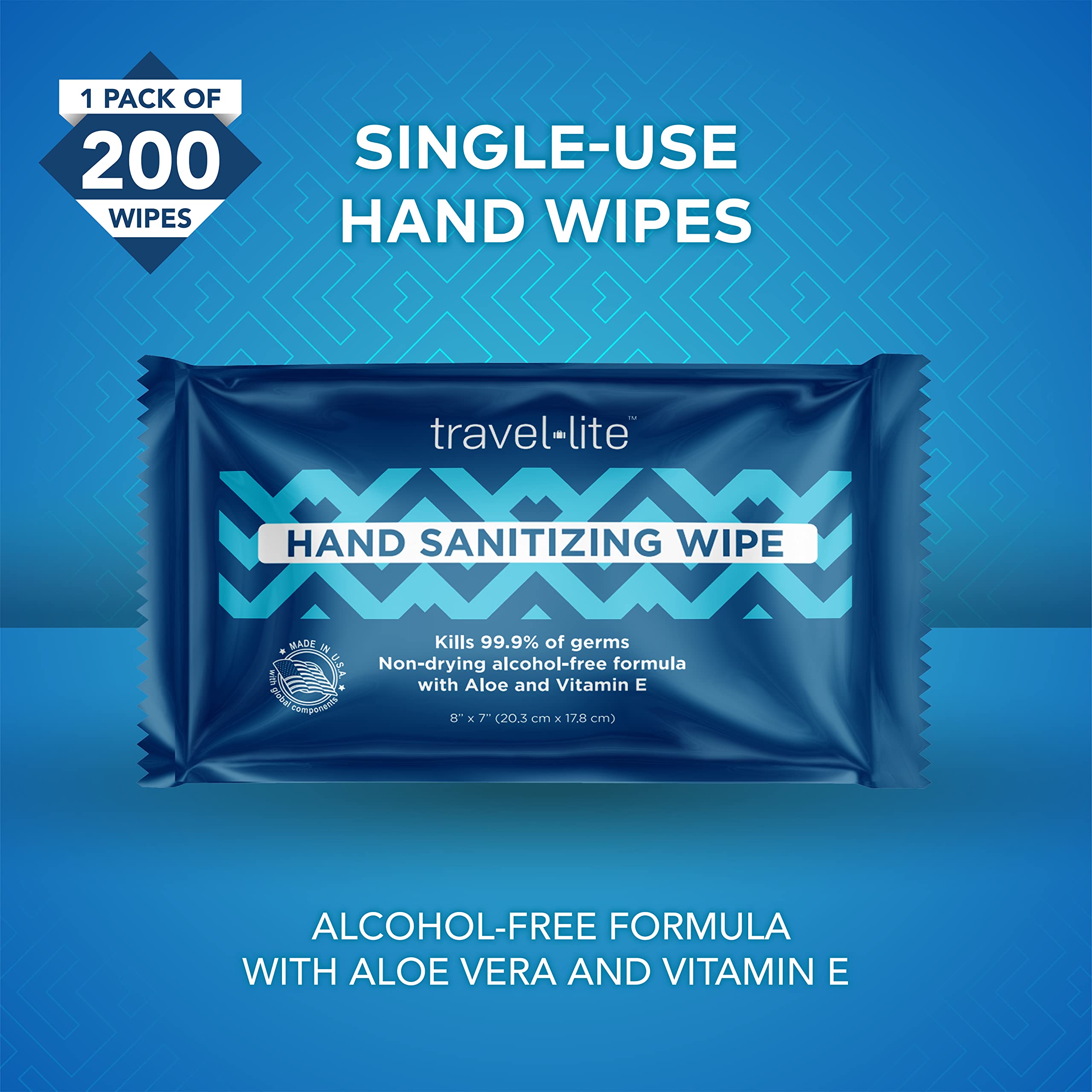 Travel Lite Alcohol-Free Hand Wipes with Aloe Vera & Vitamin E – 200 Count