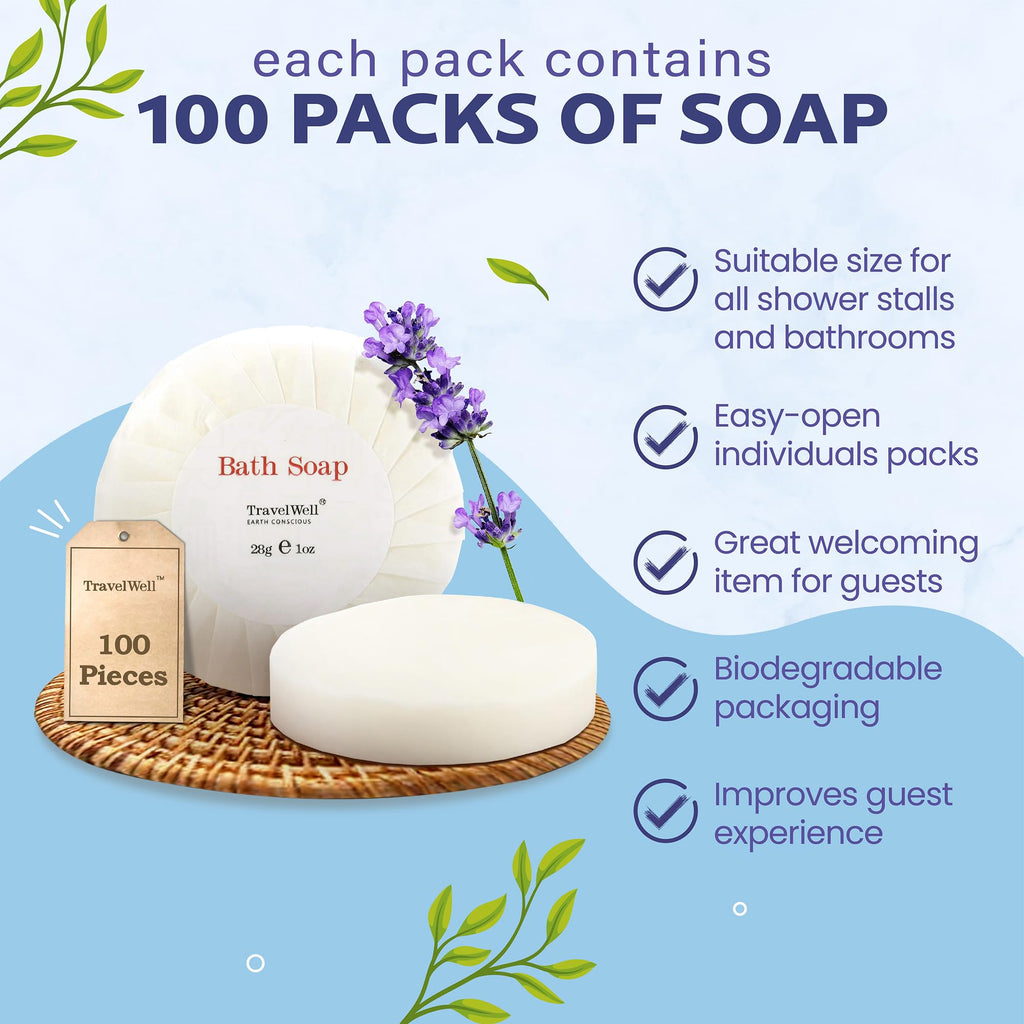 Travelwell Hotel Soap Bars – Bulk, Individually Wrapped 1 oz Paraben-Free Guest Amenities