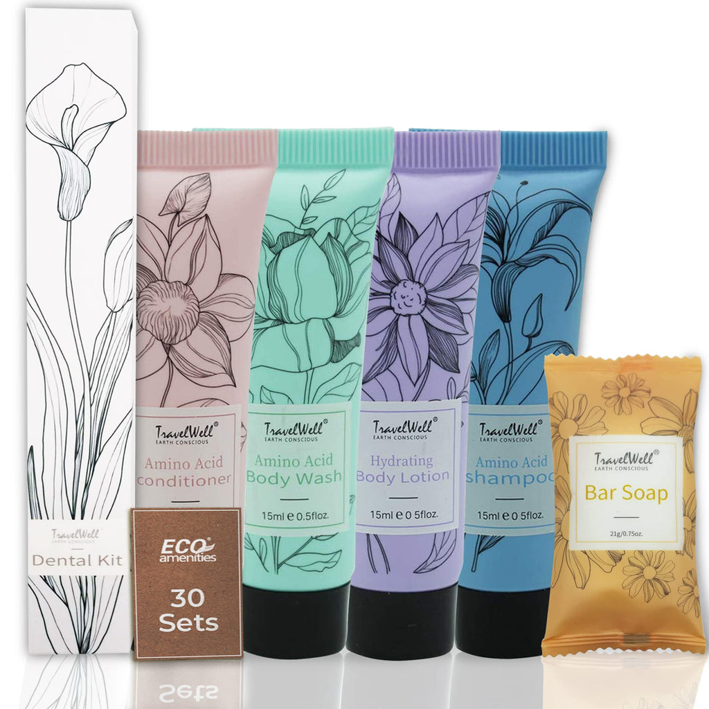 TravelWell Toiletries Bulk Set – 180-Piece Mint Scented Guest Amenities for Hotels & Rentals