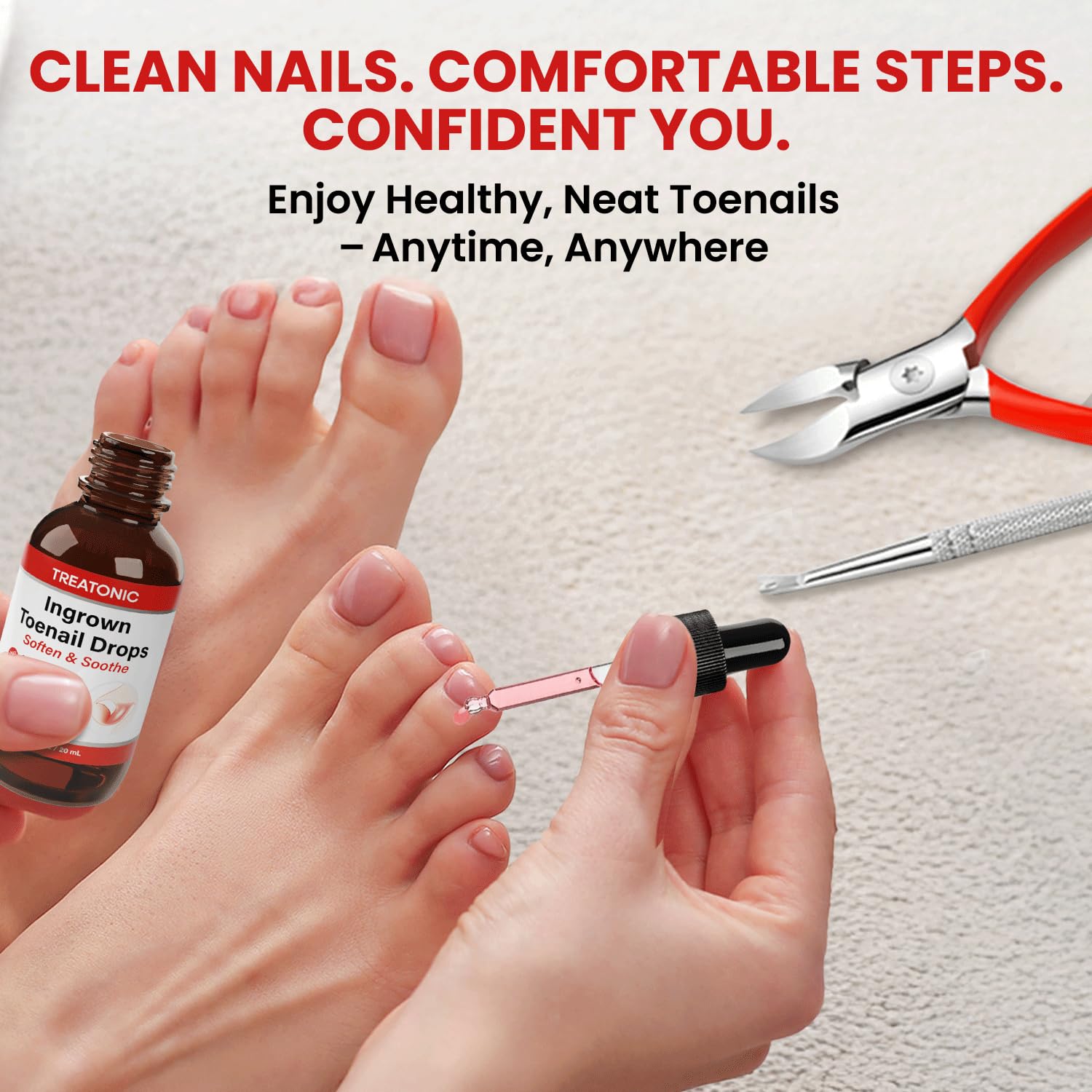 Treatonic Ingrown Toenail Treatment Kit – Nail Softening Drops & Precision Clippers for Home Care