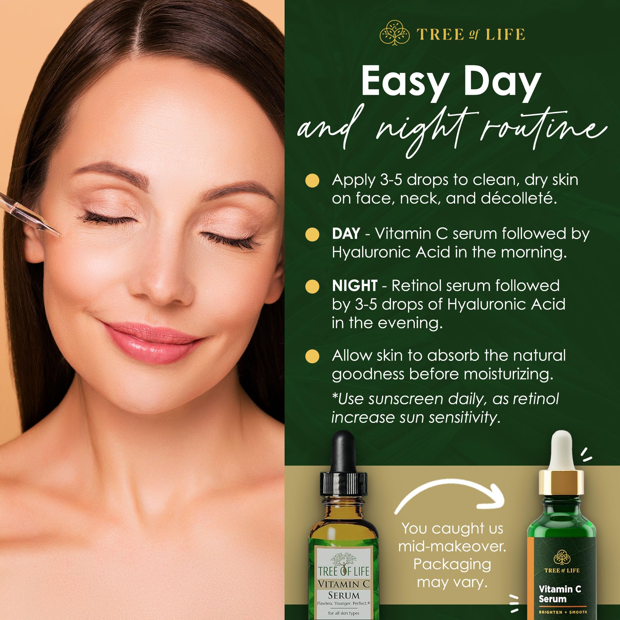 Tree of Life Beauty Facial Serum Trio — Vitamin C, Retinol & Hyaluronic Acid Kit