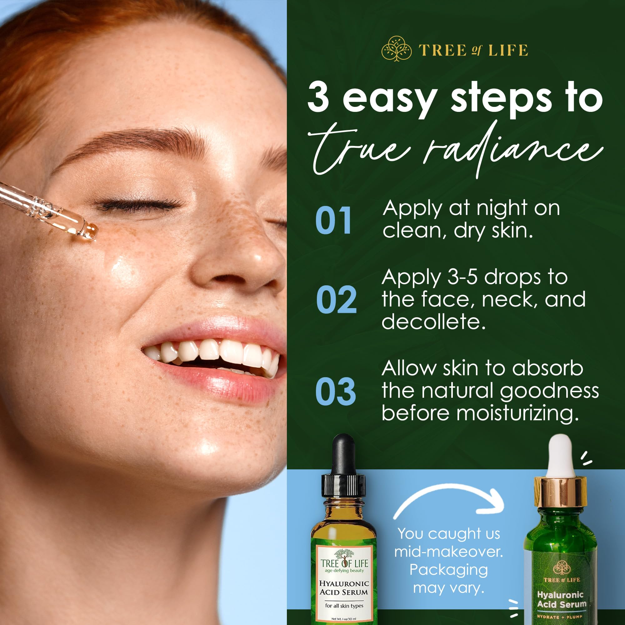 Tree of Life Beauty Hyaluronic Acid Serum – Hydration & Brightening for Dry/Sensitive Skin | 2 Fl Oz x2