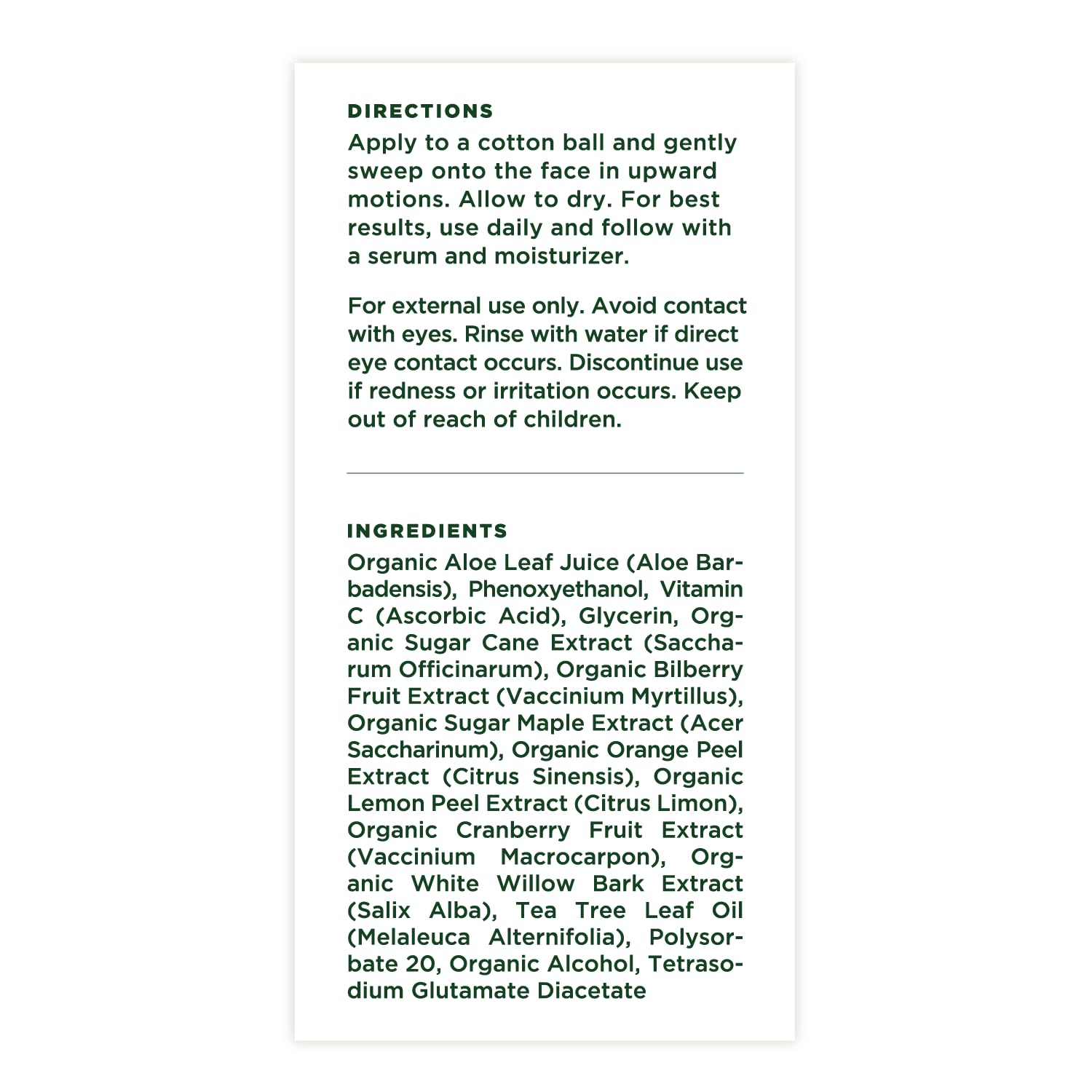 Tree of Life Beauty Vitamin C Brightening Toner — Gentle Deep Cleansing with Organic Aloe (4 oz)