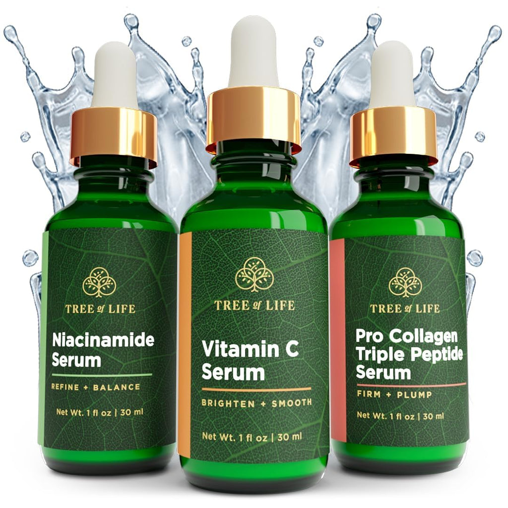 Tree of Life Beauty Skin Care Set Brightening and Firming Trio – Vitamin C Serum, Niacinamide & Pro Collagen Peptide | Dermatologist Tested