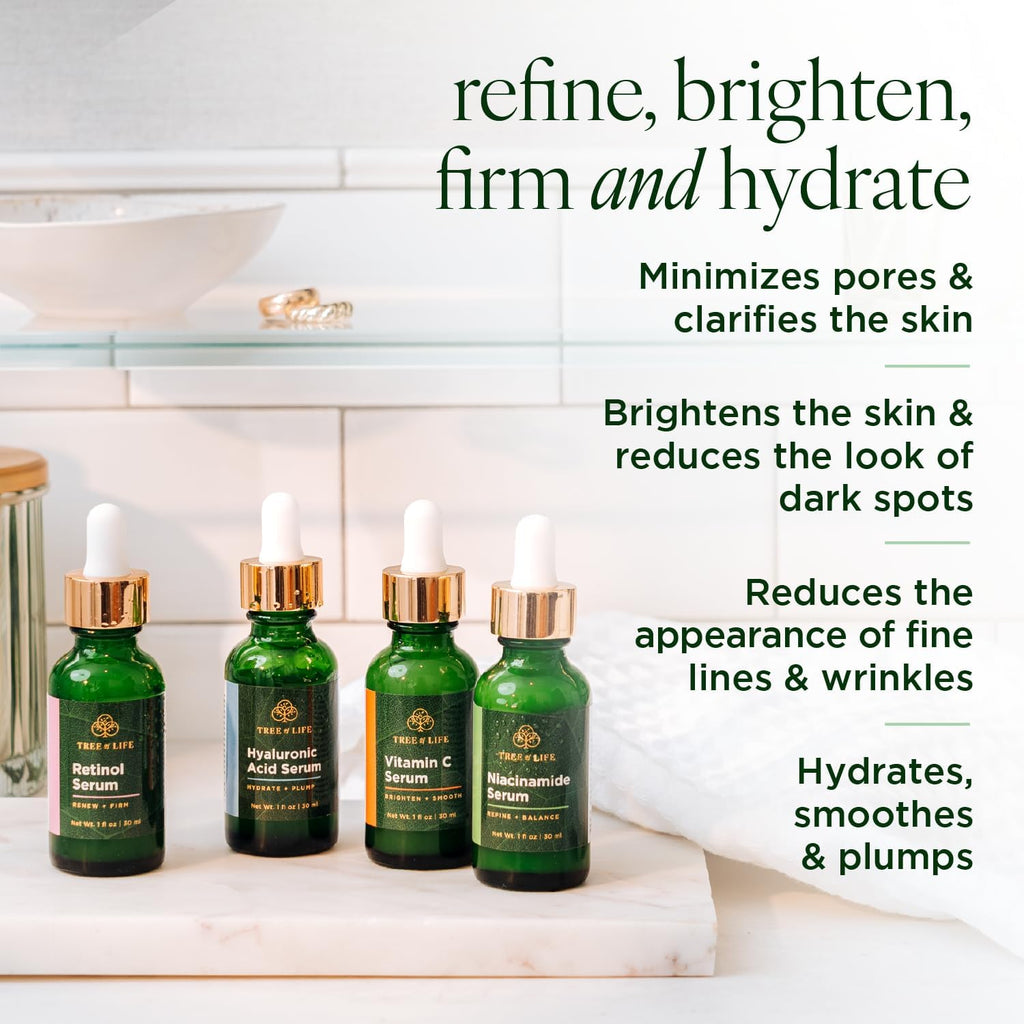 Tree of Life Beauty Facial Skin Care Set – Niacinamide, Vitamin C, Retinol & Hyaluronic Acid Serums (4 x 1 fl oz)