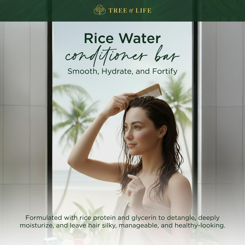 Tree of Life Rice Water Shampoo Bar & Conditioner Bar Set – Sulfate-Free, Frizz Control, Silky Shine