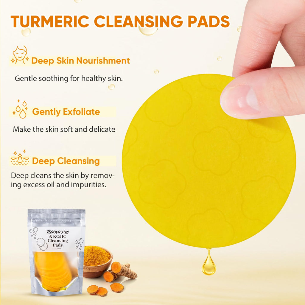 Treeroot 4Pcs Turmeric Face Wash Set — Kojic Acid Soap, Brush & Scrub Pads for Deep Cleansing