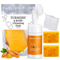 Treeroot 4Pcs Turmeric Face Wash Set — Kojic Acid Soap, Brush & Scrub Pads for Deep Cleansing