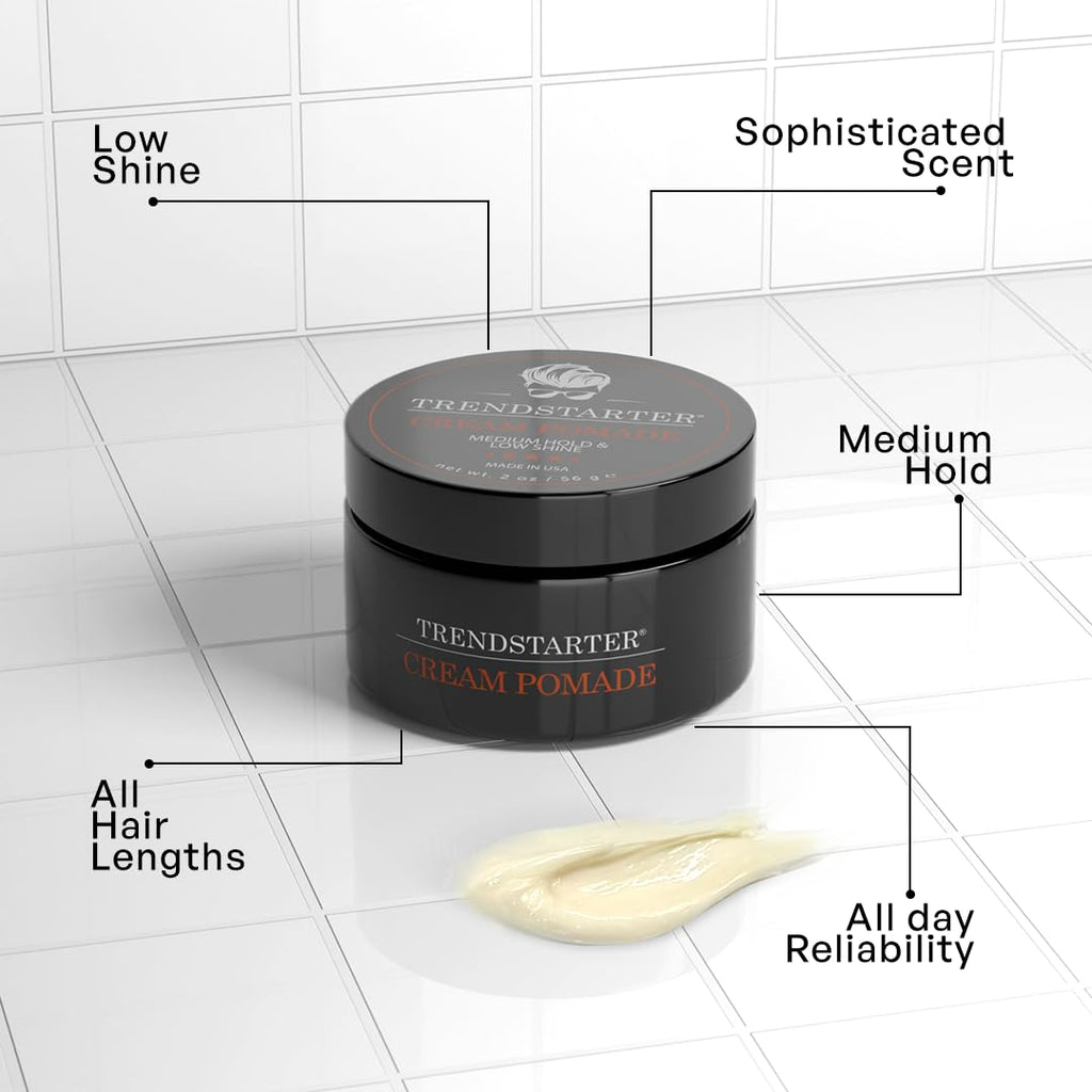 TRENDSTARTER Cream Pomade (2oz) – Travel Size, Medium Hold, Low Shine, Water-Based
