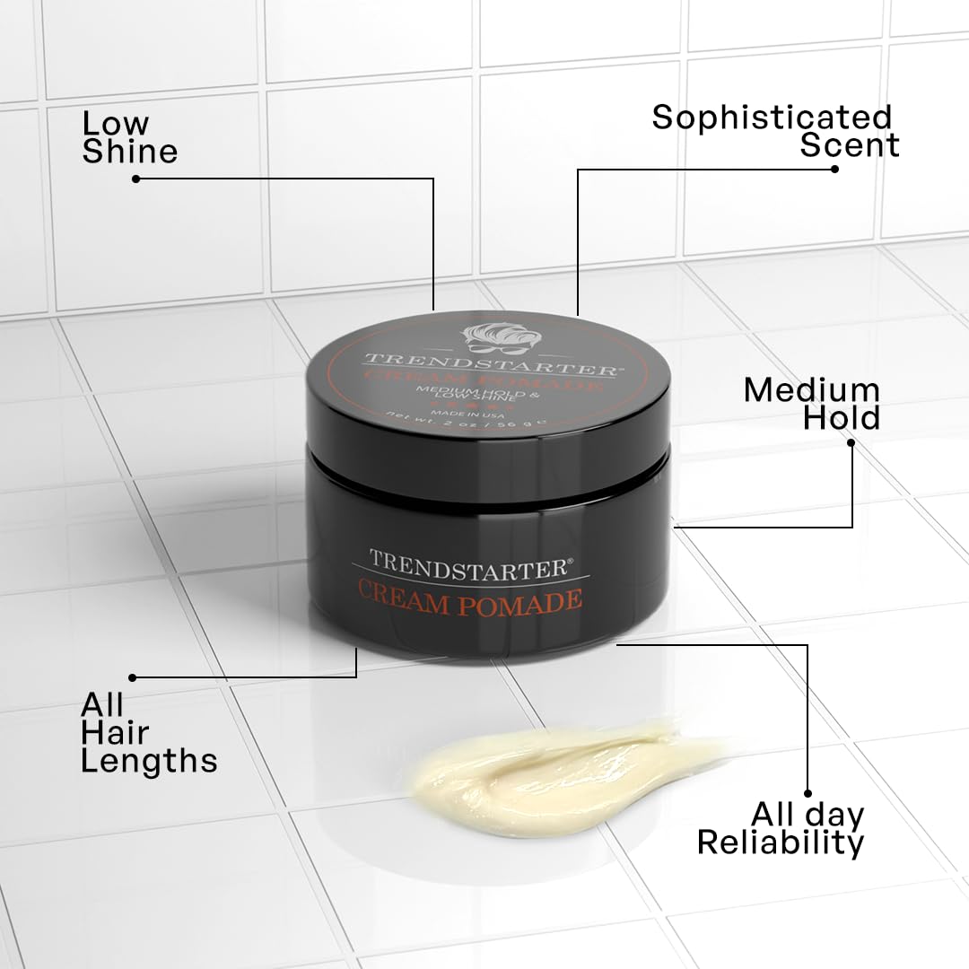 TRENDSTARTER Cream Pomade (2oz) – Travel Size, Medium Hold, Low Shine, Water-Based