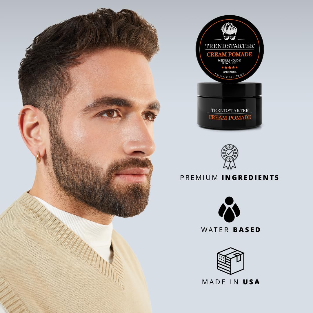 TRENDSTARTER Cream Pomade (2oz) – Travel Size, Medium Hold, Low Shine, Water-Based