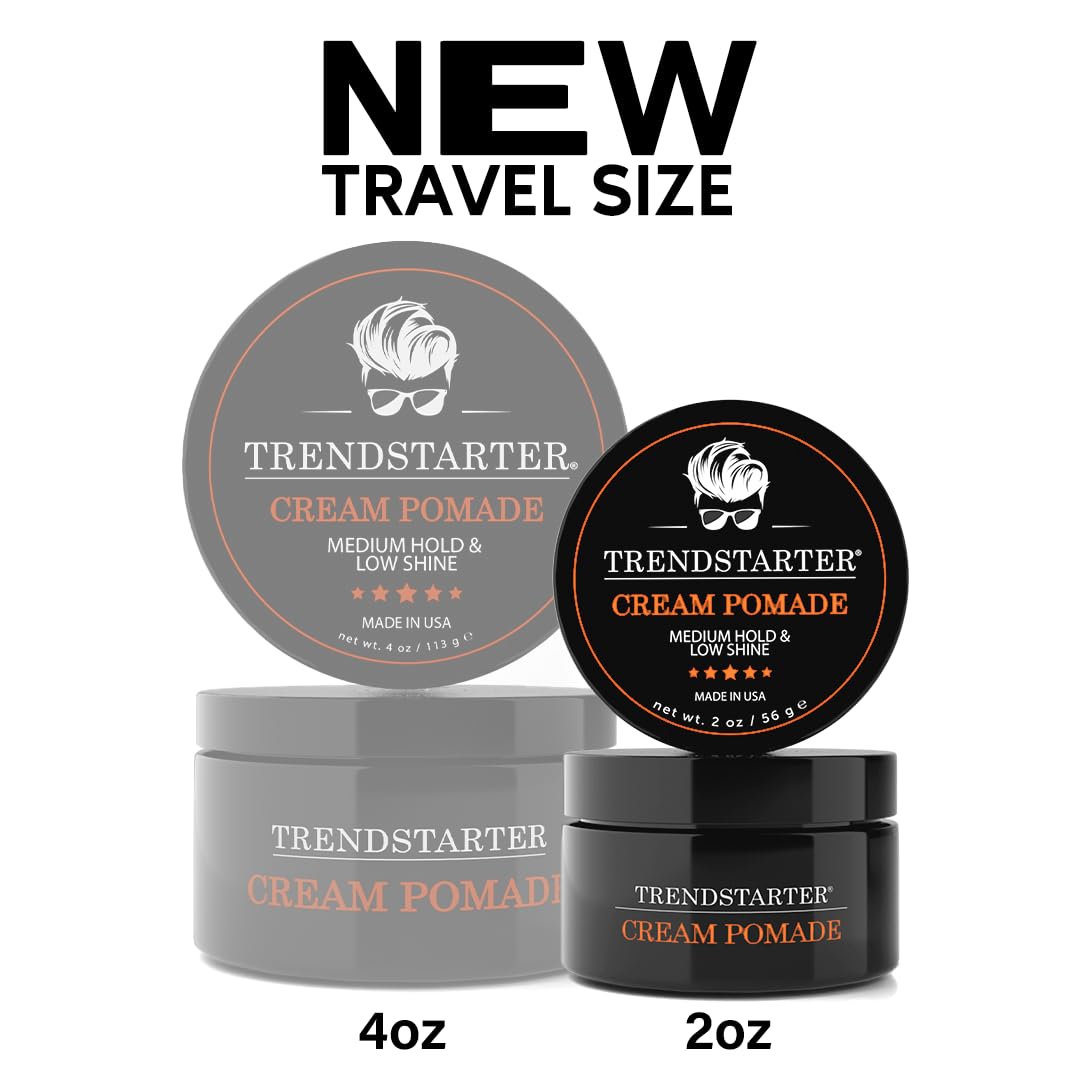 TRENDSTARTER Cream Pomade (2oz) – Travel Size, Medium Hold, Low Shine, Water-Based