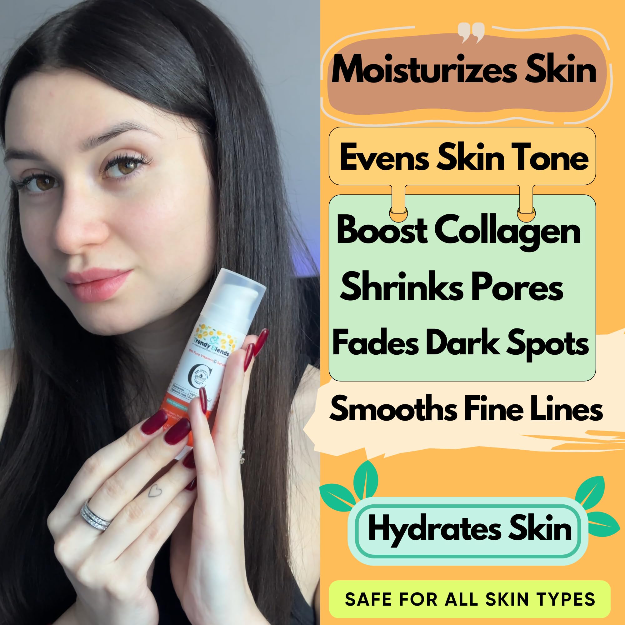 Trendy Blends 18% Vitamin C Serum with Hyaluronic Acid & Niacinamide – Brightening Anti-Aging Serum, 1 Fl Oz