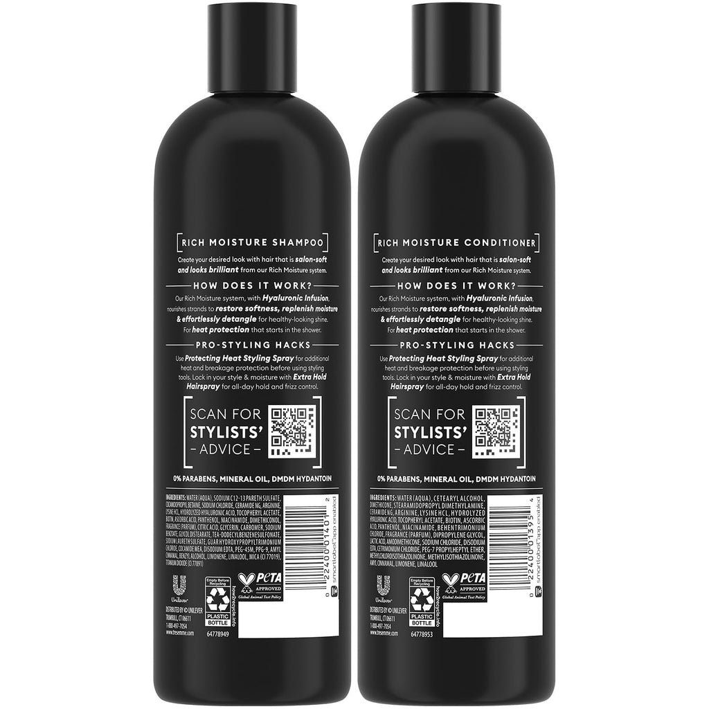 TRESemmé Rich Moisture Shampoo & Conditioner Set with Hyaluronic Acid – Hydration for Dry & Curly Hair, 16.5 oz Each
