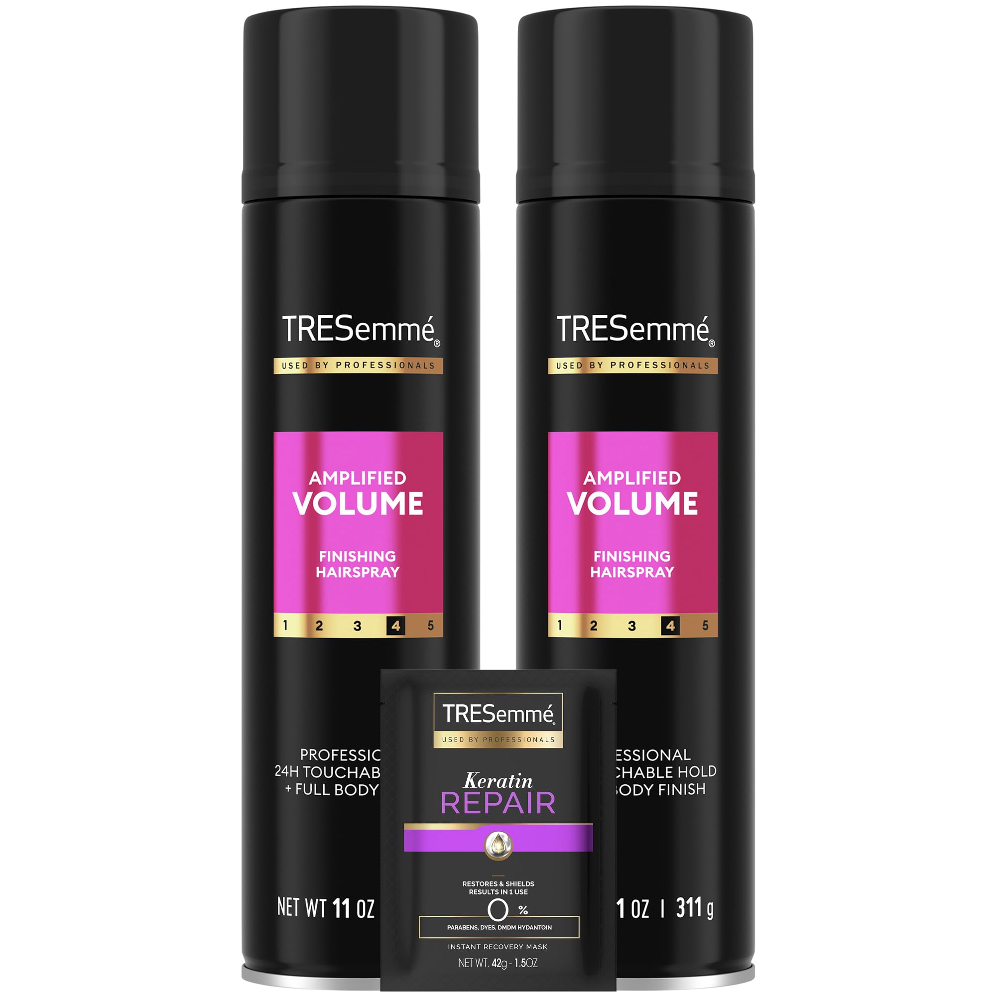 TRESemmé Total Volume Hairspray 2-Pack & Keratin Repair Hair Mask – All-Day Hold, Anti-Frizz