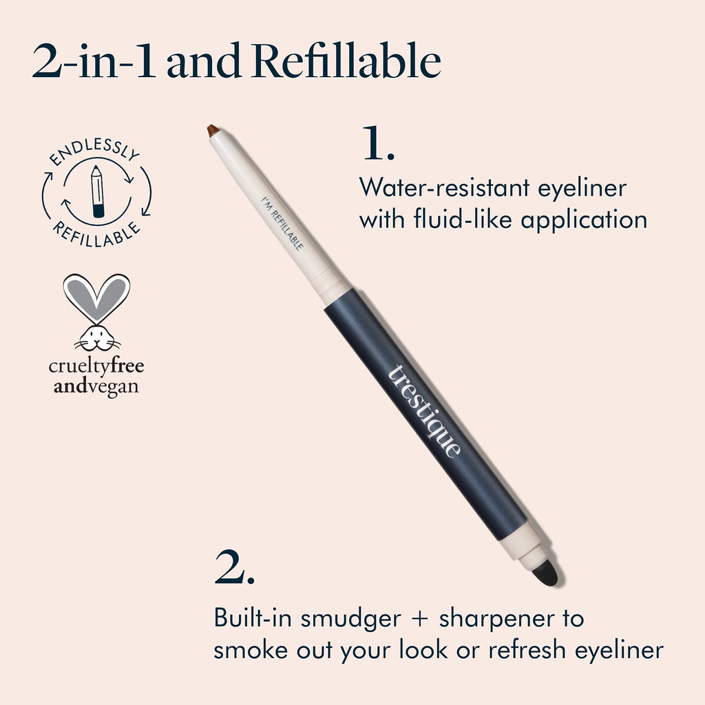 TRE'STIQUE Eyeliner — Refillable, Long-Lasting Eye Pencil with Built-In Smudger & Sharpener | Clean Beauty