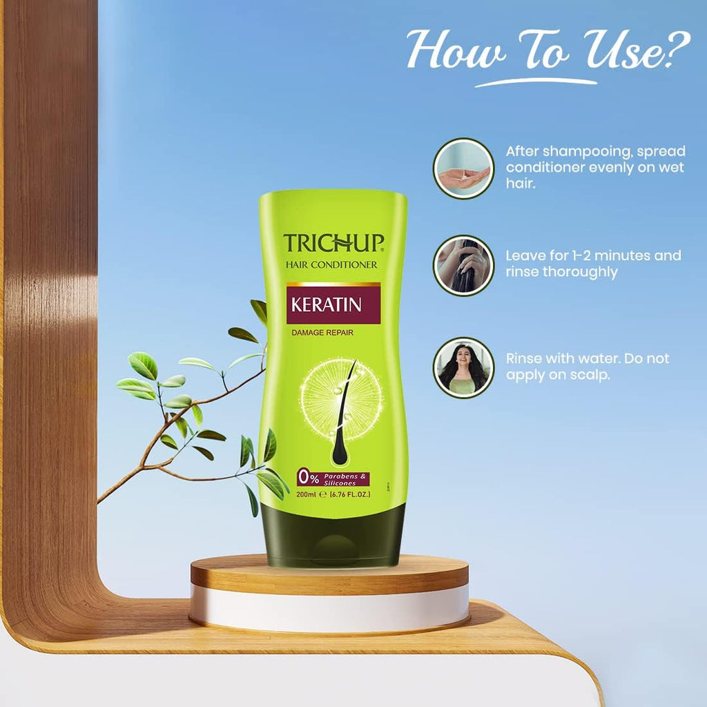TRICHUP Keratin Shampoo & Conditioner Set – 5-in-1 Repair, Frizz Control, Strength | 200ml Each