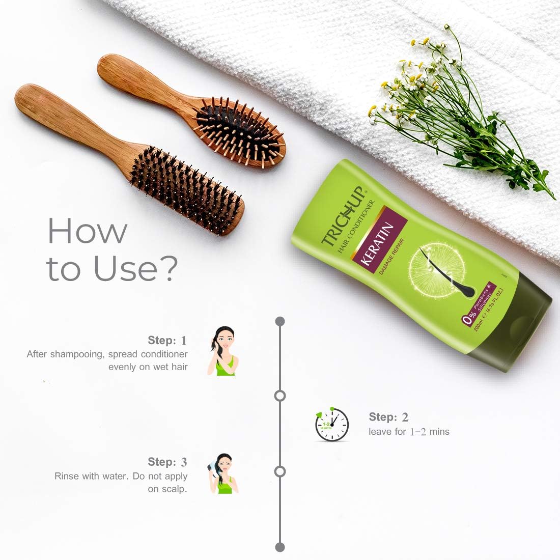 TRICHUP Keratin Shampoo & Conditioner Set – 5-in-1 Repair, Frizz Control, Strength | 200ml Each