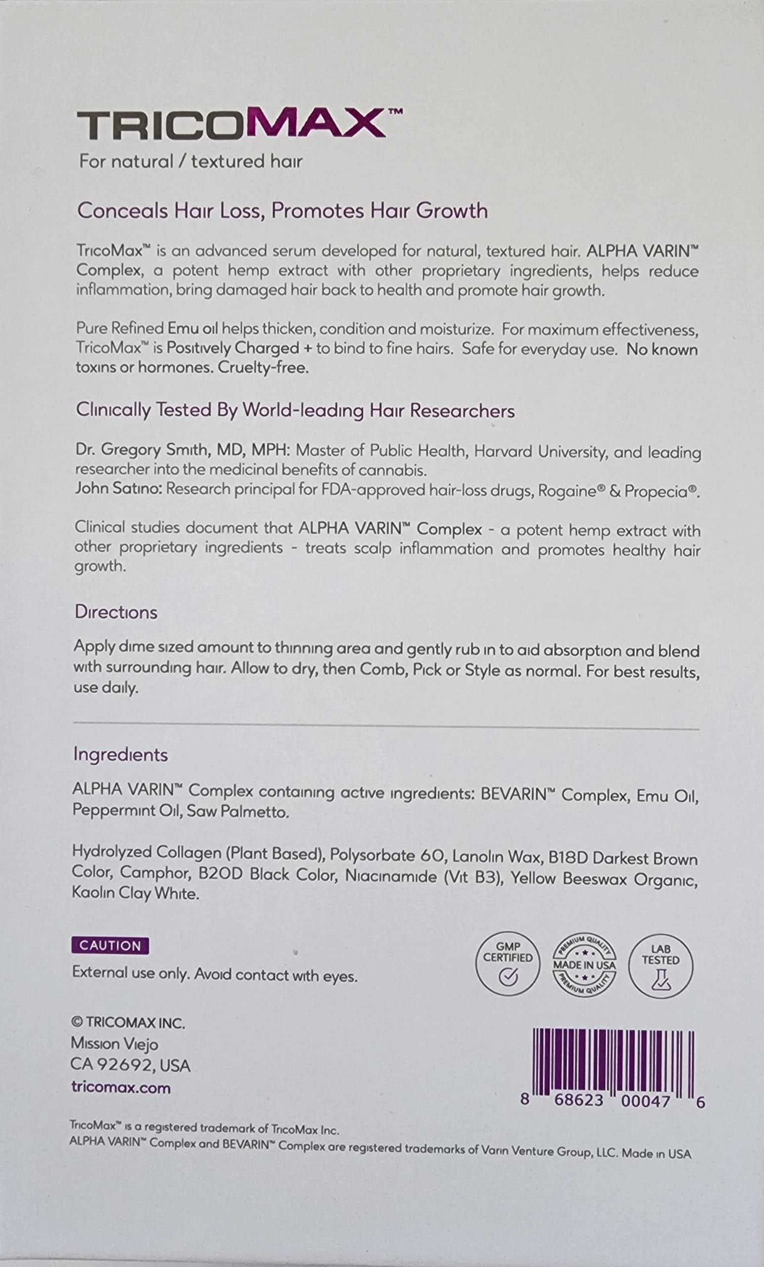Tricomax Growth Serum for Textured Hair – ALPHA VARIN™ Complex, Healing Hemp, 1 oz