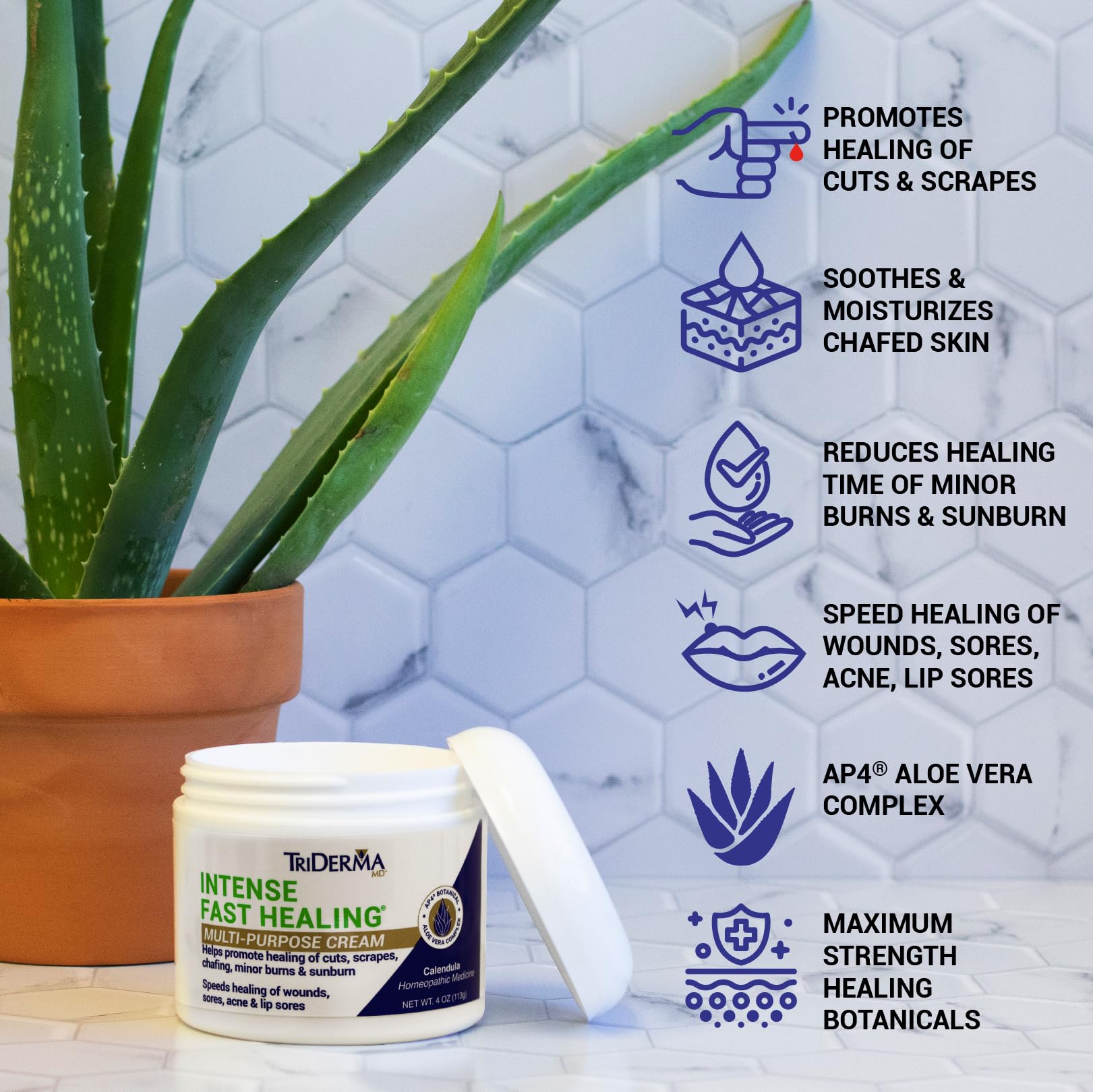 TriDerma Intense Fast Healing Cream – 4 oz for Minor Irritations, Rashes, Scrapes & Cuts